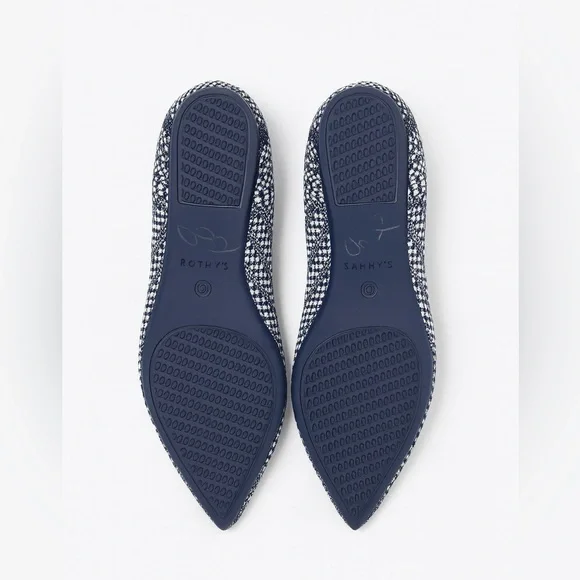 Rothy’s The Point Navy Blue & White Houndstooth Knit Ballet Flats Women’s 8.5 - Picture 2 of 3
